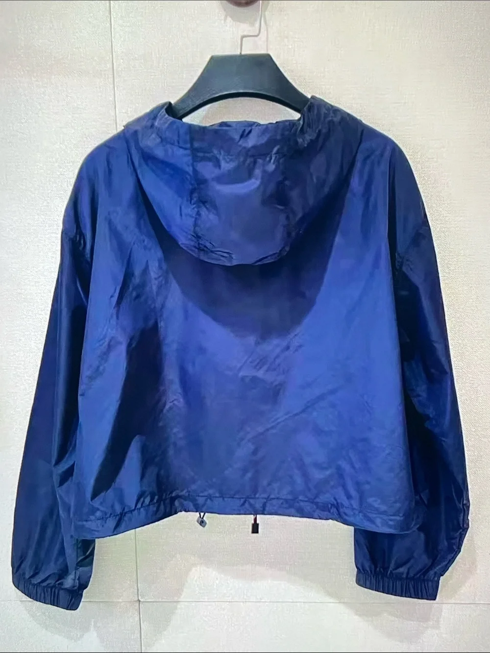 Miu Miu Navy Hooded Bomber Jacket with Contrast Drawcord